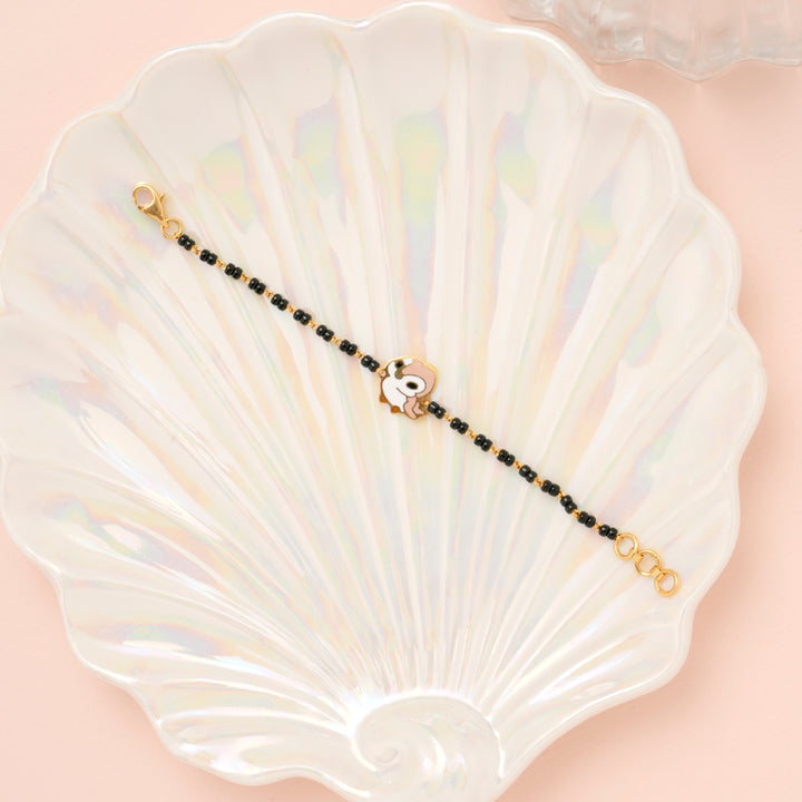 Cute Cuckoo Design Black Beads Gold Bracelet