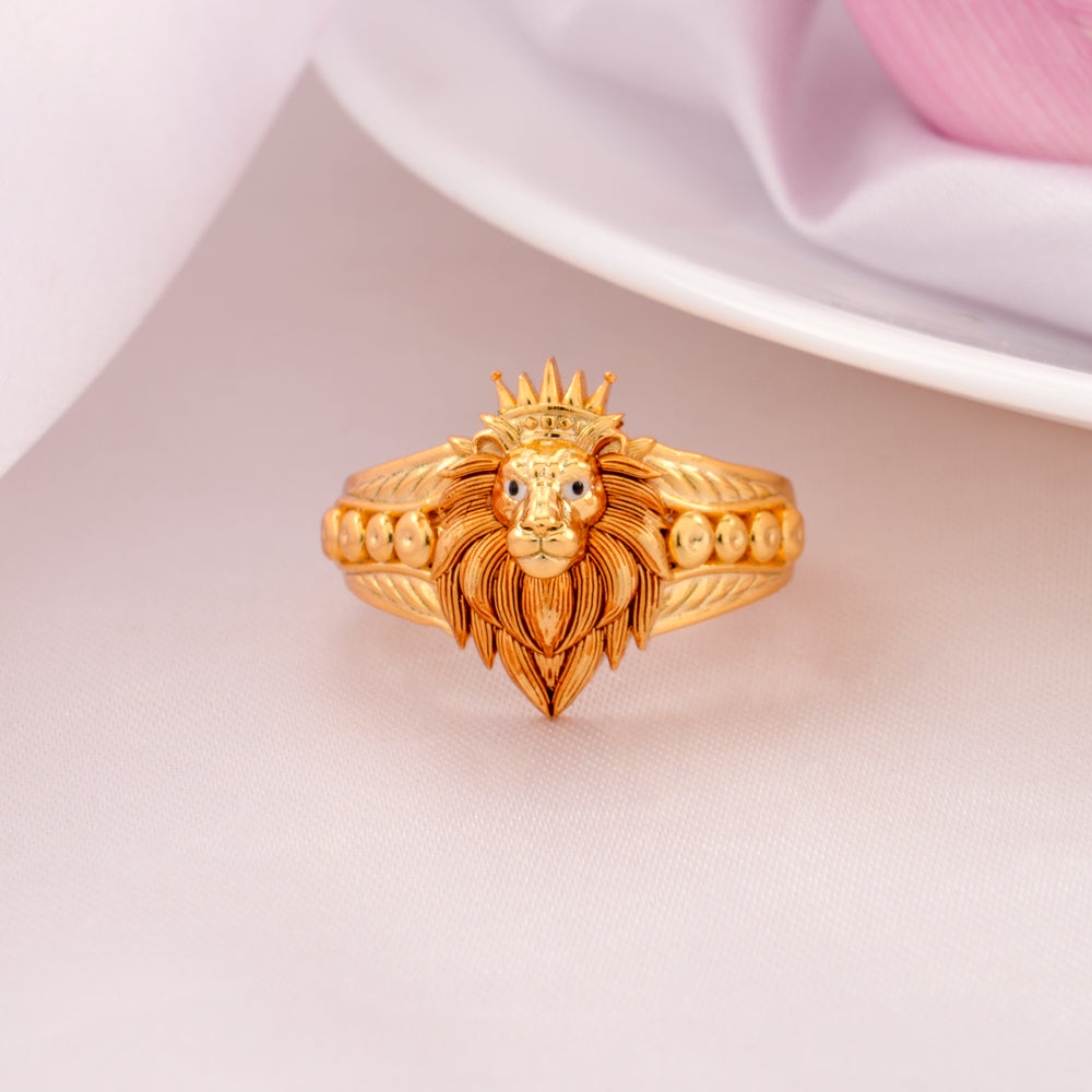 Bold Lion Head Gold-Plated Silver Ring