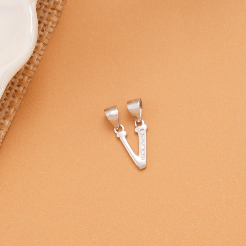 Letter V with Stone Silver Pendant