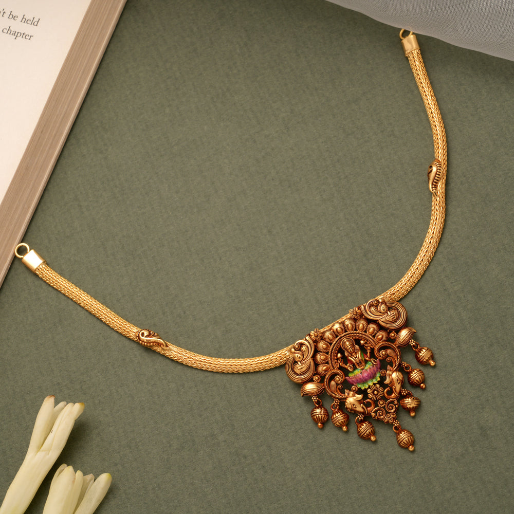 Blossom Gaja Lakshmi with Peacock Golden Necklace