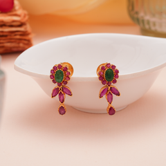 Elegant Emerald Ruby Tear Drop Gold Earrings