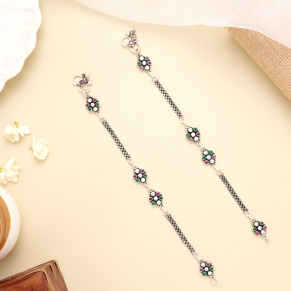 Dual Tone Leaf Antique Silver Anklet