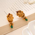 Antique Lakshmi Green Drop Bell Silver Stud
