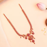 Gold Plated Silver Leaf Link Chain Ruby-Red Haram