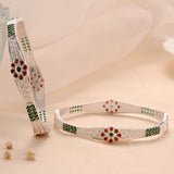 Blossom Red Design Silver Bangle