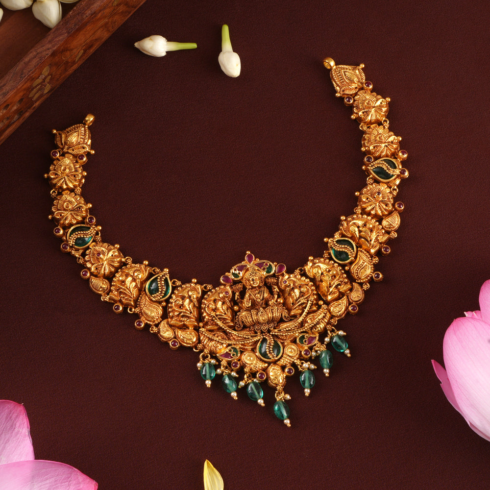 Nagas Lakshmi Green Beads Gold Necklace