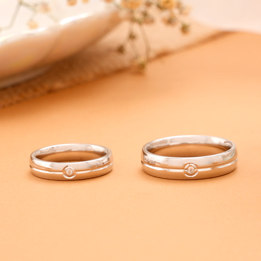 Elite Solitaire Stone Silver Couples Ring