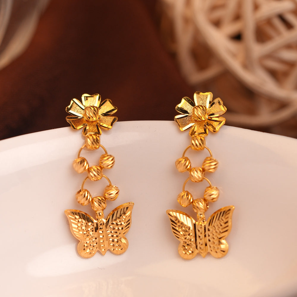 Gold Flower and Butterfly Stud Earrings