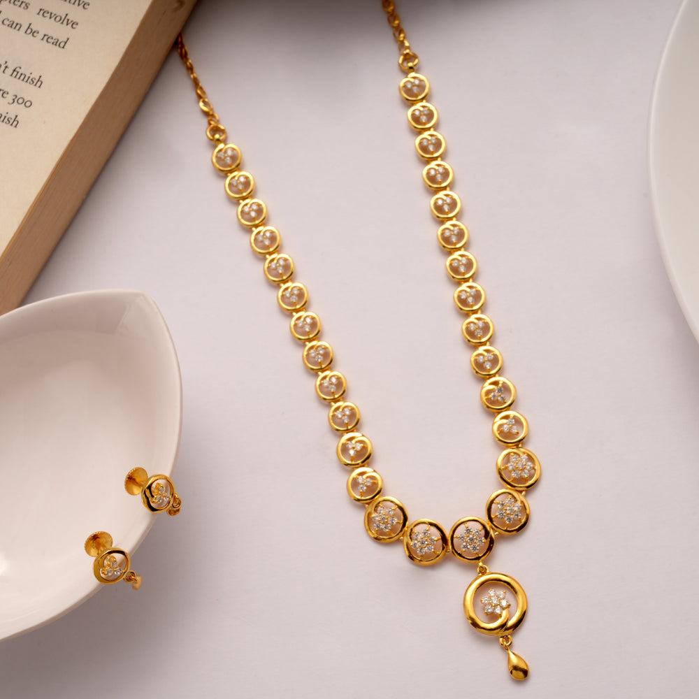 Seven Stone Crescent Golden Necklace Set