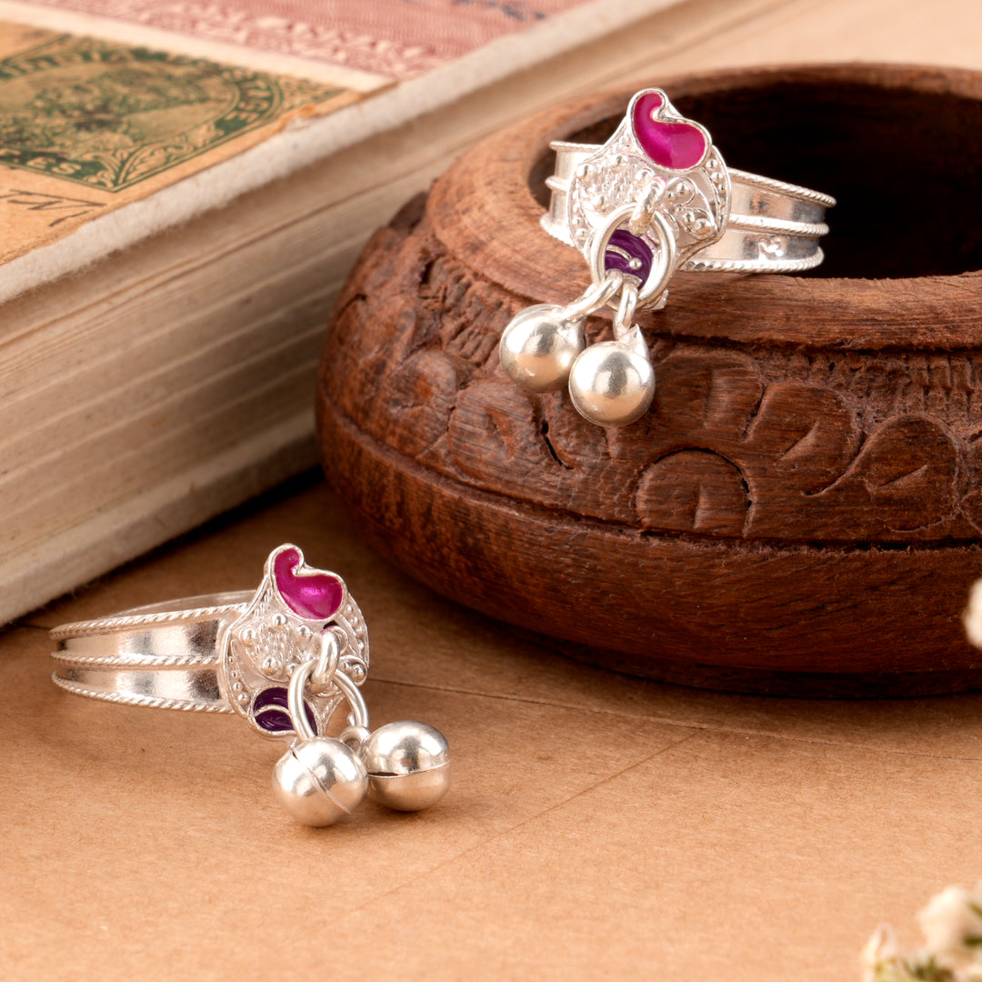 Classic Leaf Enamel Silver Salangai Toe Ring