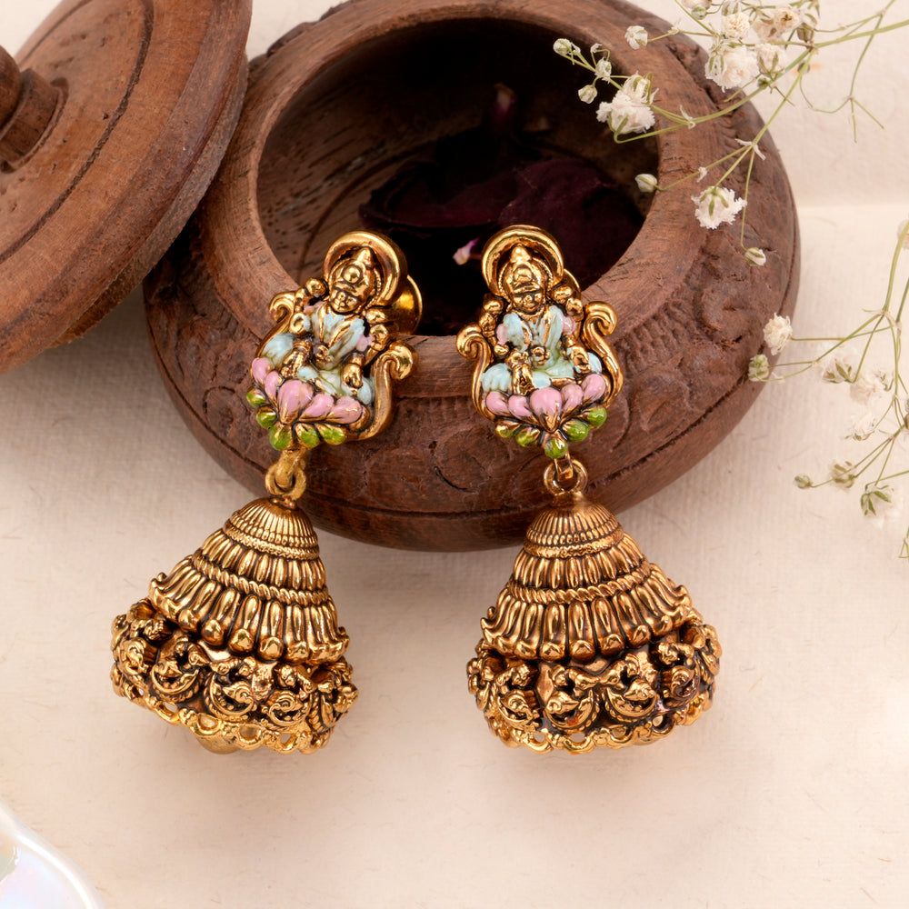 Colourful Enamel Lakshmi Design Silver Earrings