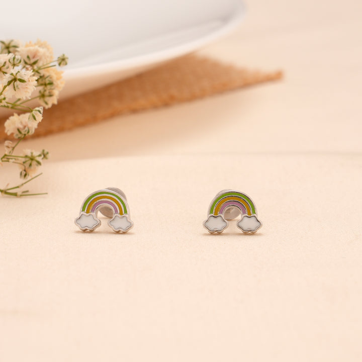 Rainbow Cloud Enamel Silver Stud