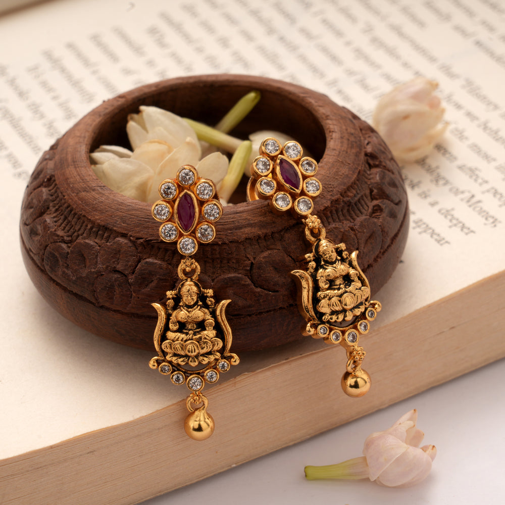 Antique Goddess Lakshmi Gold Plated Earrings