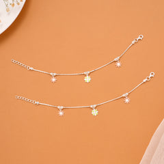 Multicolour Tri Floral Fancy Silver Baby Anklets