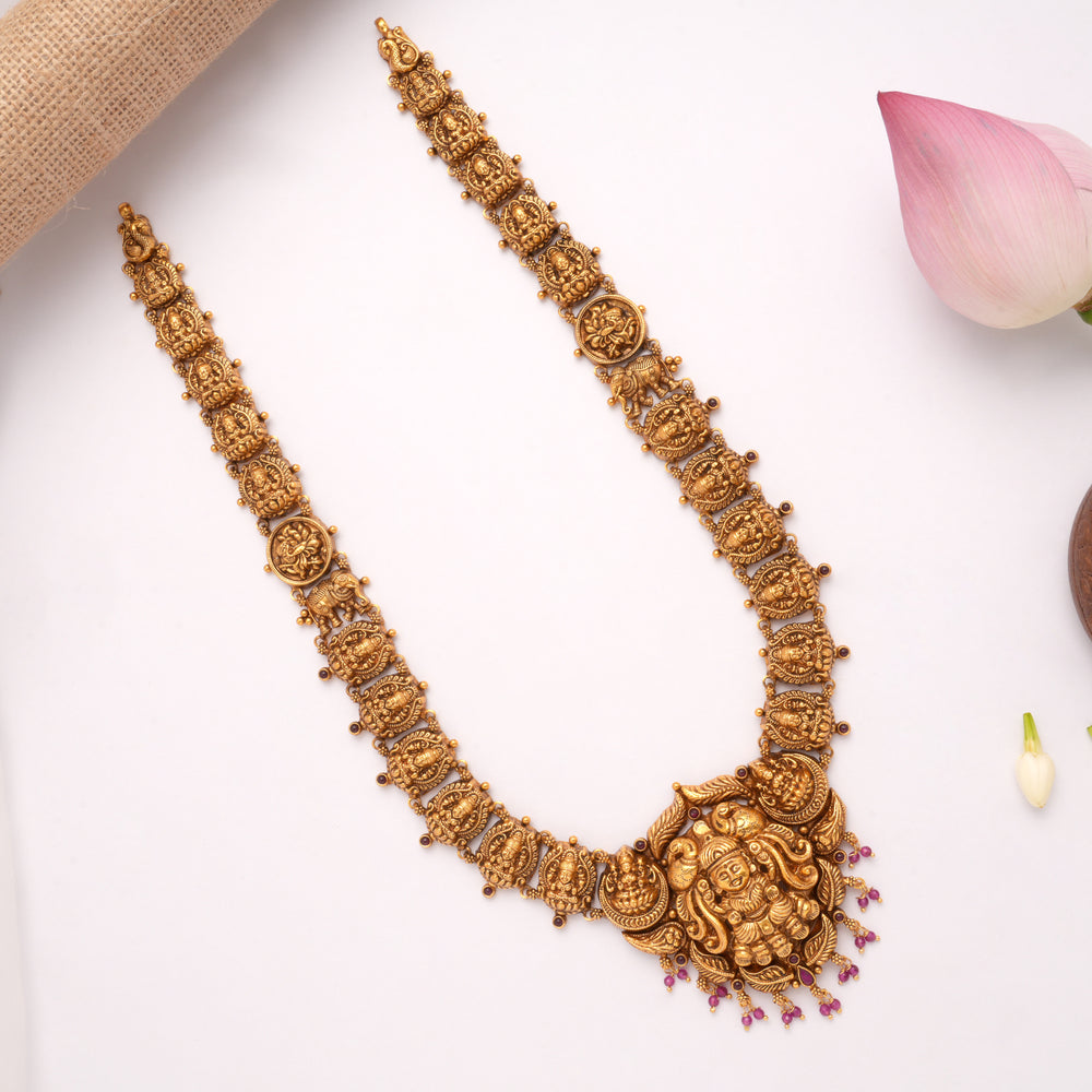 Ethnic Gaja Lakshmi with Peacock Drops Golden Haram