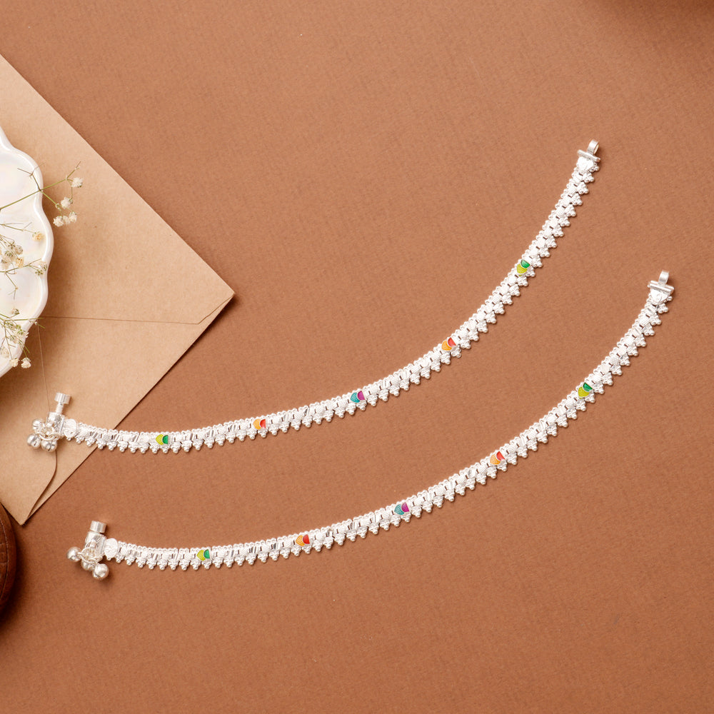 Signature Floral Pattern Silver Anklet