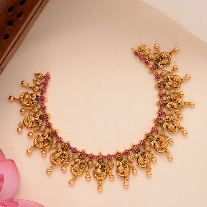 Traditional Peacock with Golden Drops Necklace