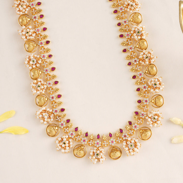Iconic Ruby Leaf with Golden Bell Necklace