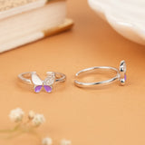 Radiant Purple with White Silver Butterfly Toe Ring