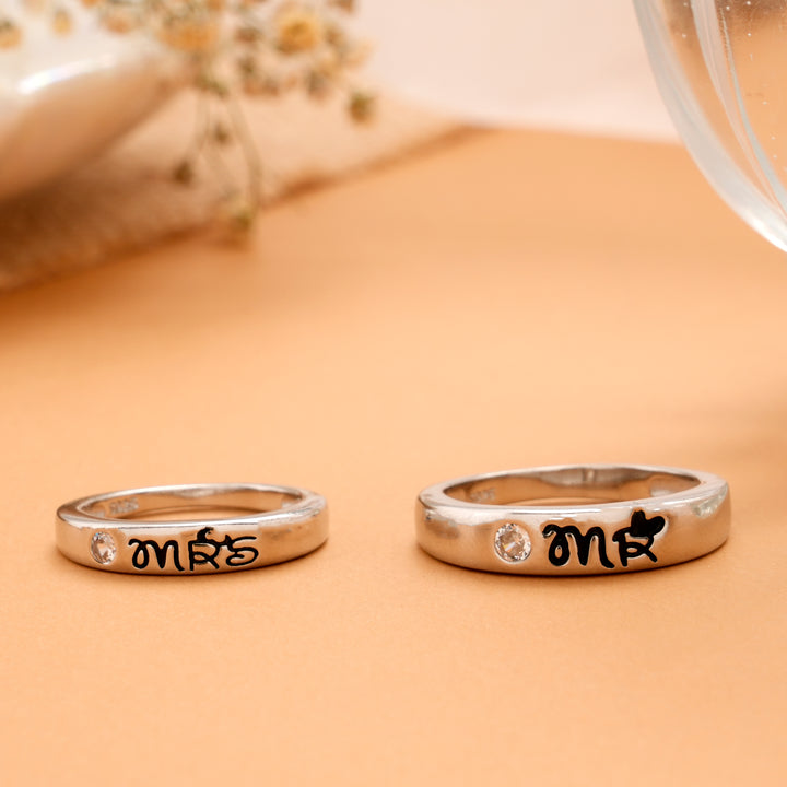 Engraved Mr & Mrs Silver Couple Rings