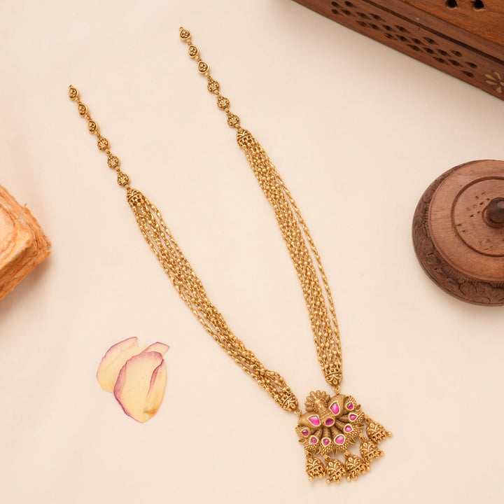 Multi Layer Chain with Ruby Peacock Golden Necklace Set