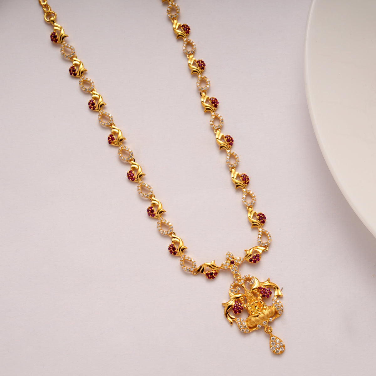 Ruby Floral Lakshmi Golden Designer Necklace Set