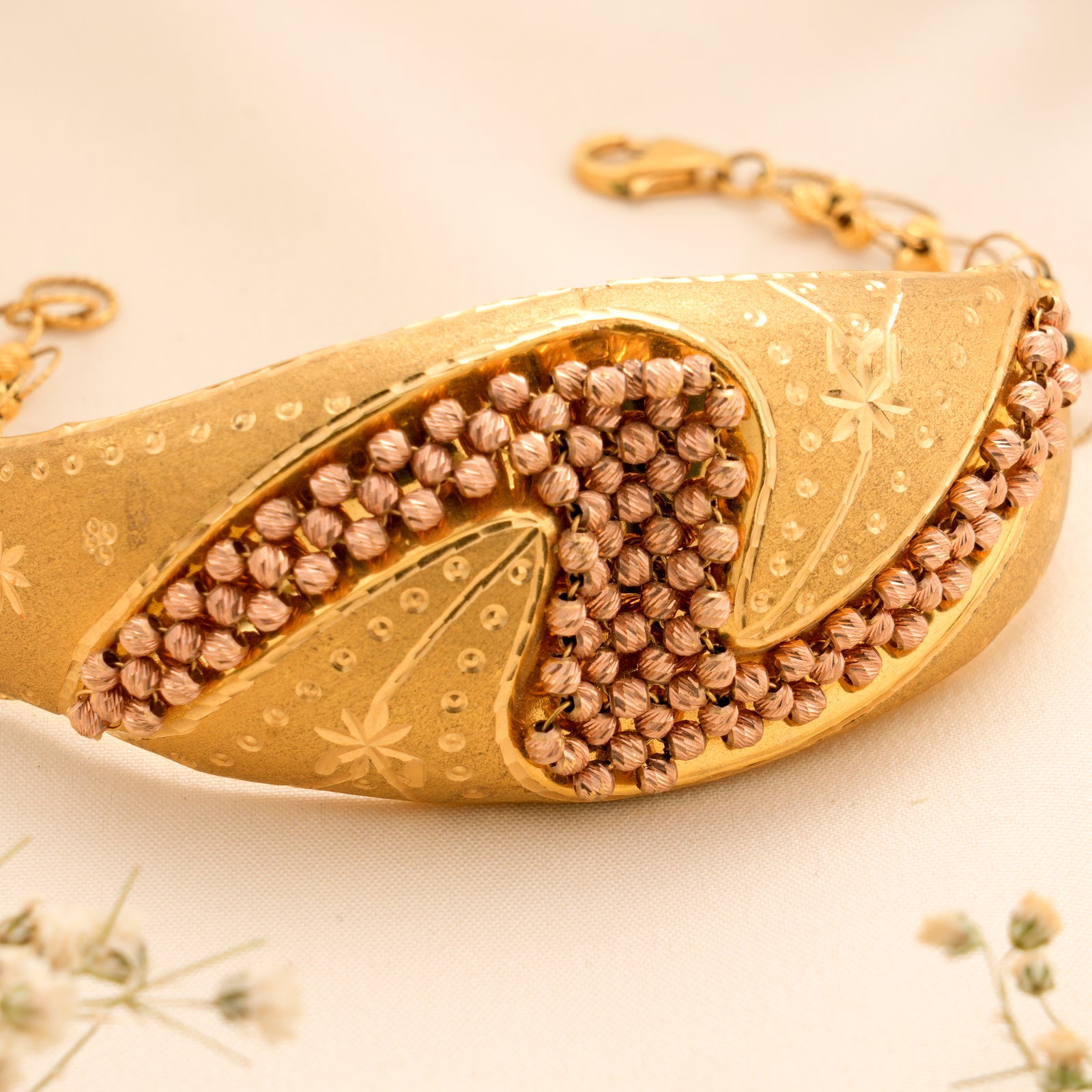 Two Tone Beaded Women's Gold Kada