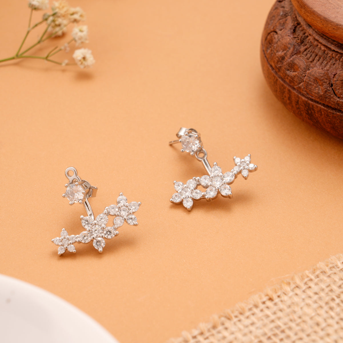Trendy Tri Flower Silver Earrings