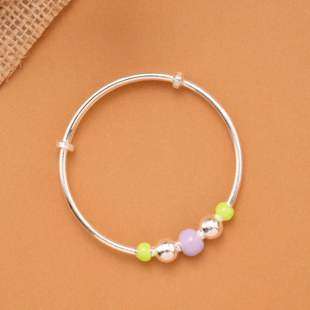 Neon Green & Lavender Bead Baby Silver Bangle