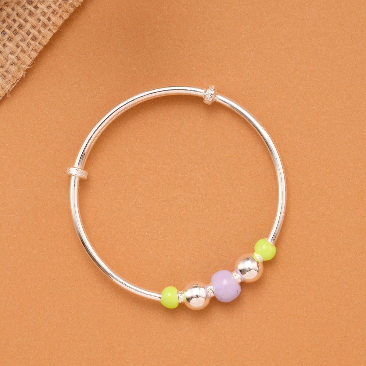 Neon Green & Lavender Bead Baby Silver Bangle