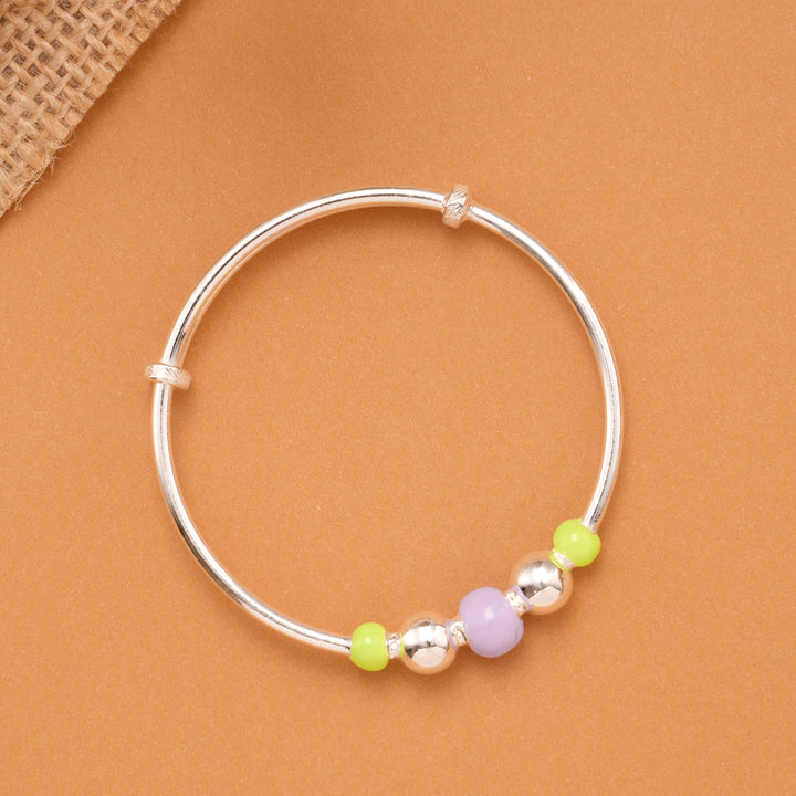 Neon Green & Lavender Bead Baby Silver Bangle
