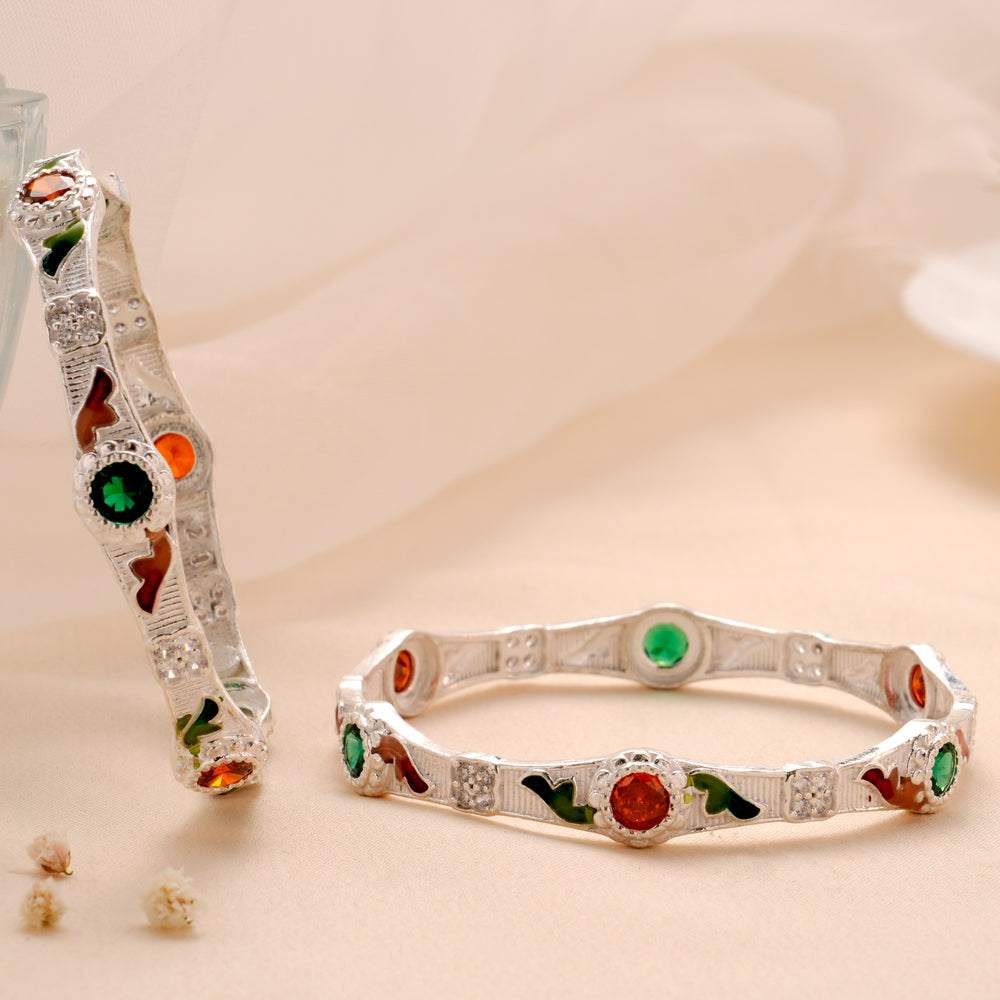 Fancy Multi Colour Silver Bangle