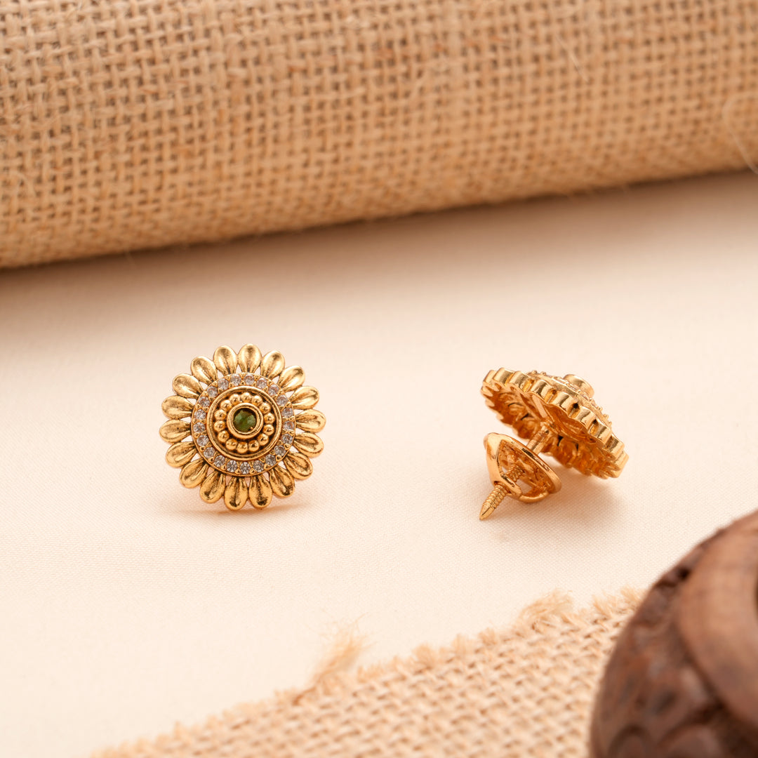 Floral Carved Gold Plated Antique Stud