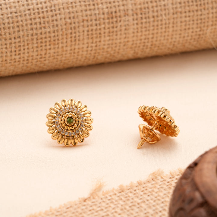 Floral Carved Gold Plated Antique Stud