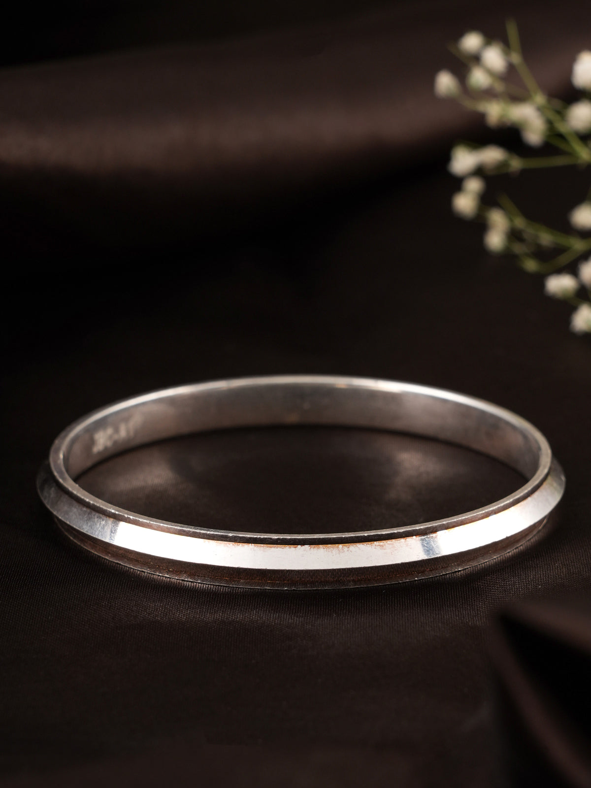 V Cut Plain Silver Kada for Men