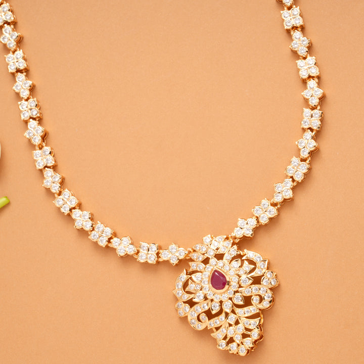 Blossom Tear Drop Ruby White Stone Golden Necklace