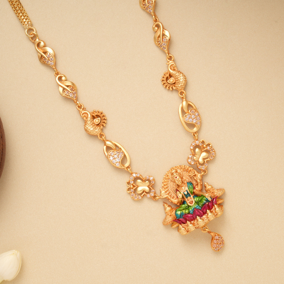 Intricate Temple Lakshmi Design Golden Necklace