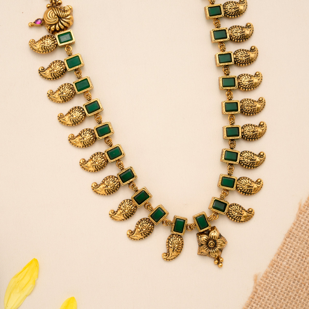 Traditional Mango Peacock with Emerald Golden Haram
