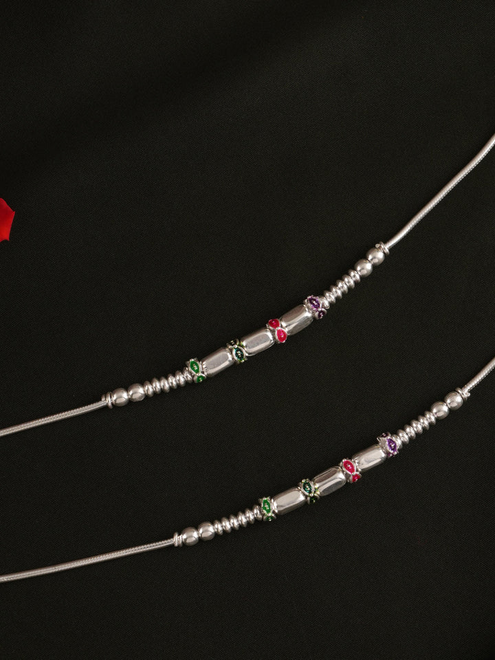 Silver Rectangle Ball Design Anklet