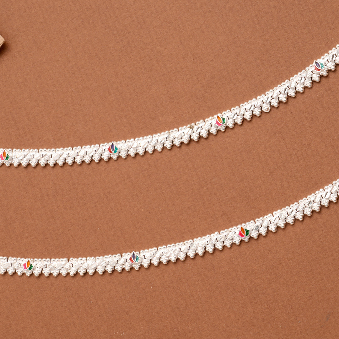 Chic Enamel Square Lotus Silver Anklet