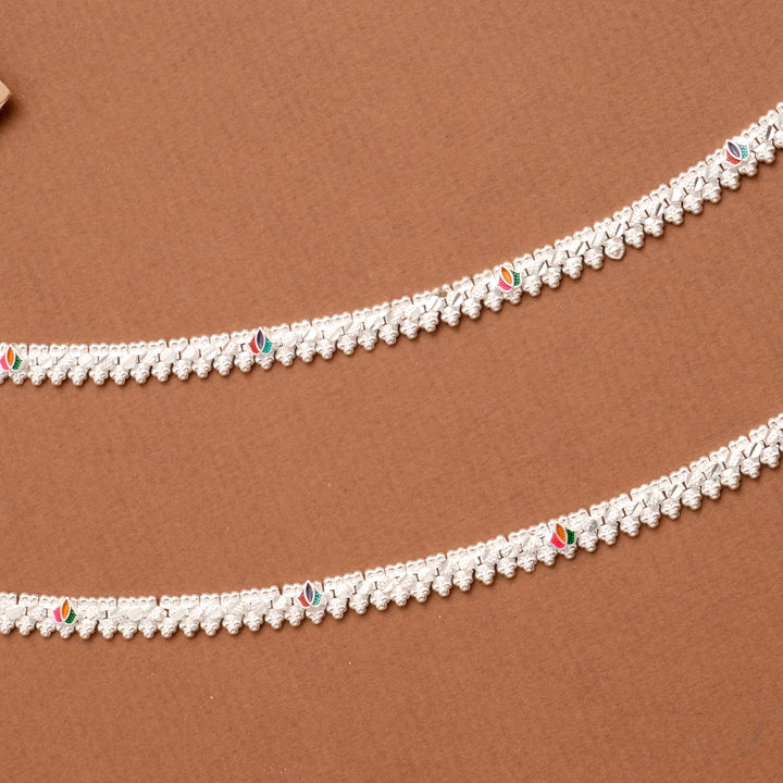 Chic Enamel Square Lotus Silver Anklet