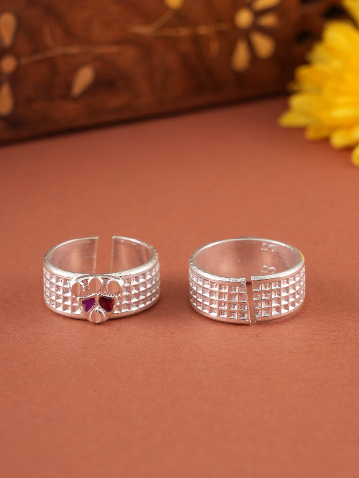 Heart Purple Enamelled Grid Band Silver Metti
