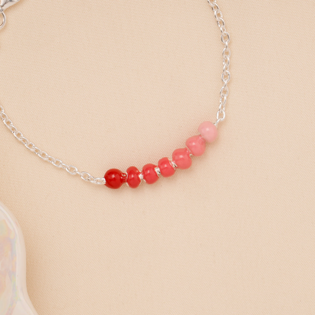 Red Gradient Beaded Baby Silver Bracelet