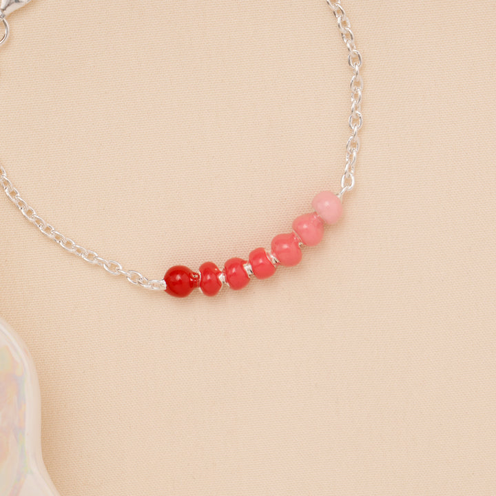 Red Gradient Beaded Baby Silver Bracelet