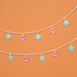 Pink Colour Heart Enamel Silver Baby Anklets