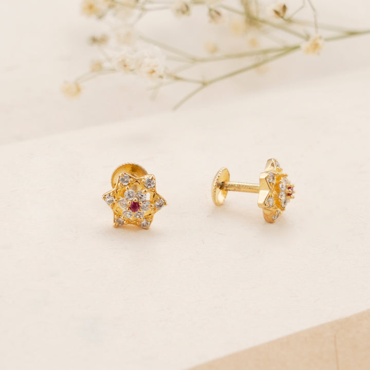 Ruby Star White Stone Golden Stud