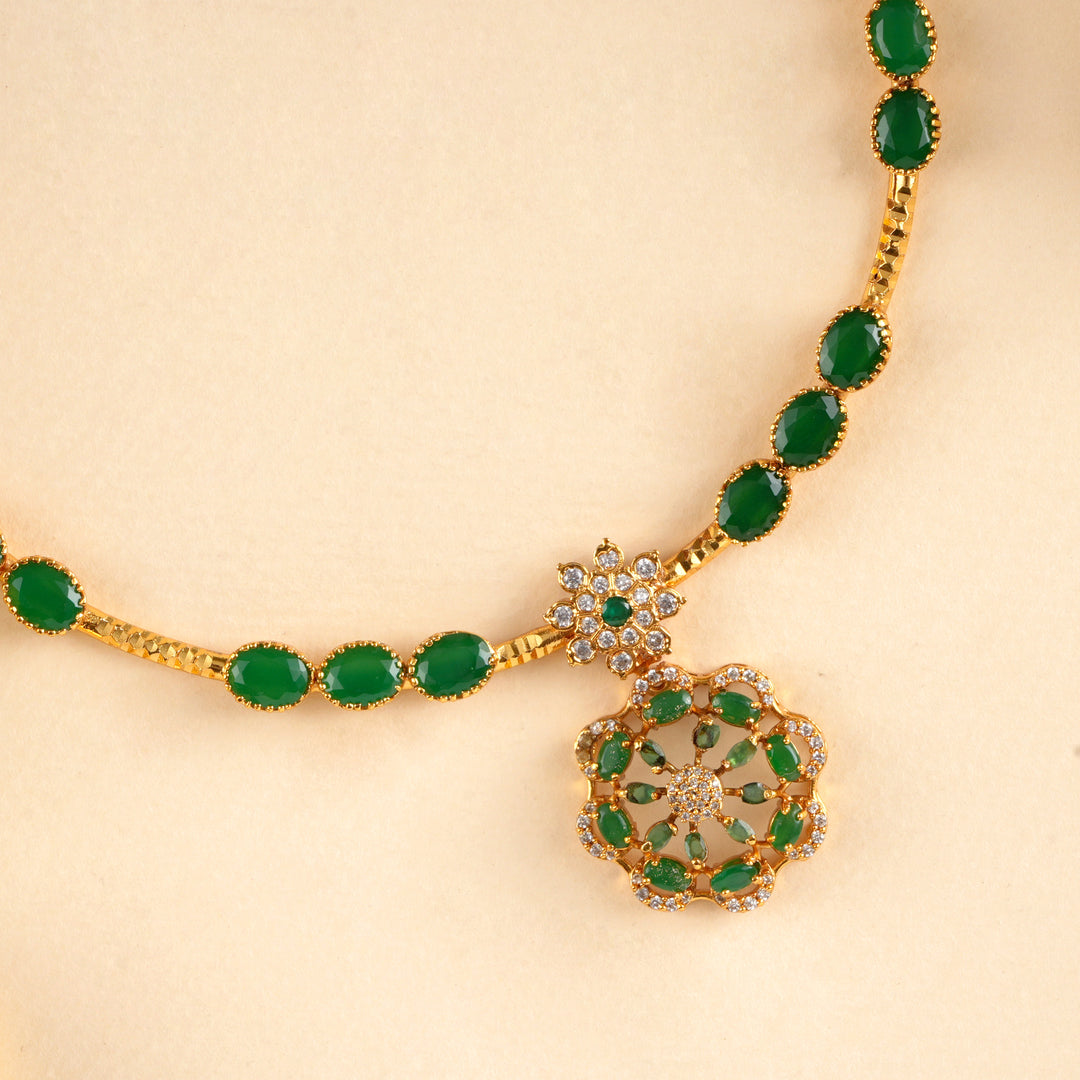 Emerald Floral Design Pendant Necklace