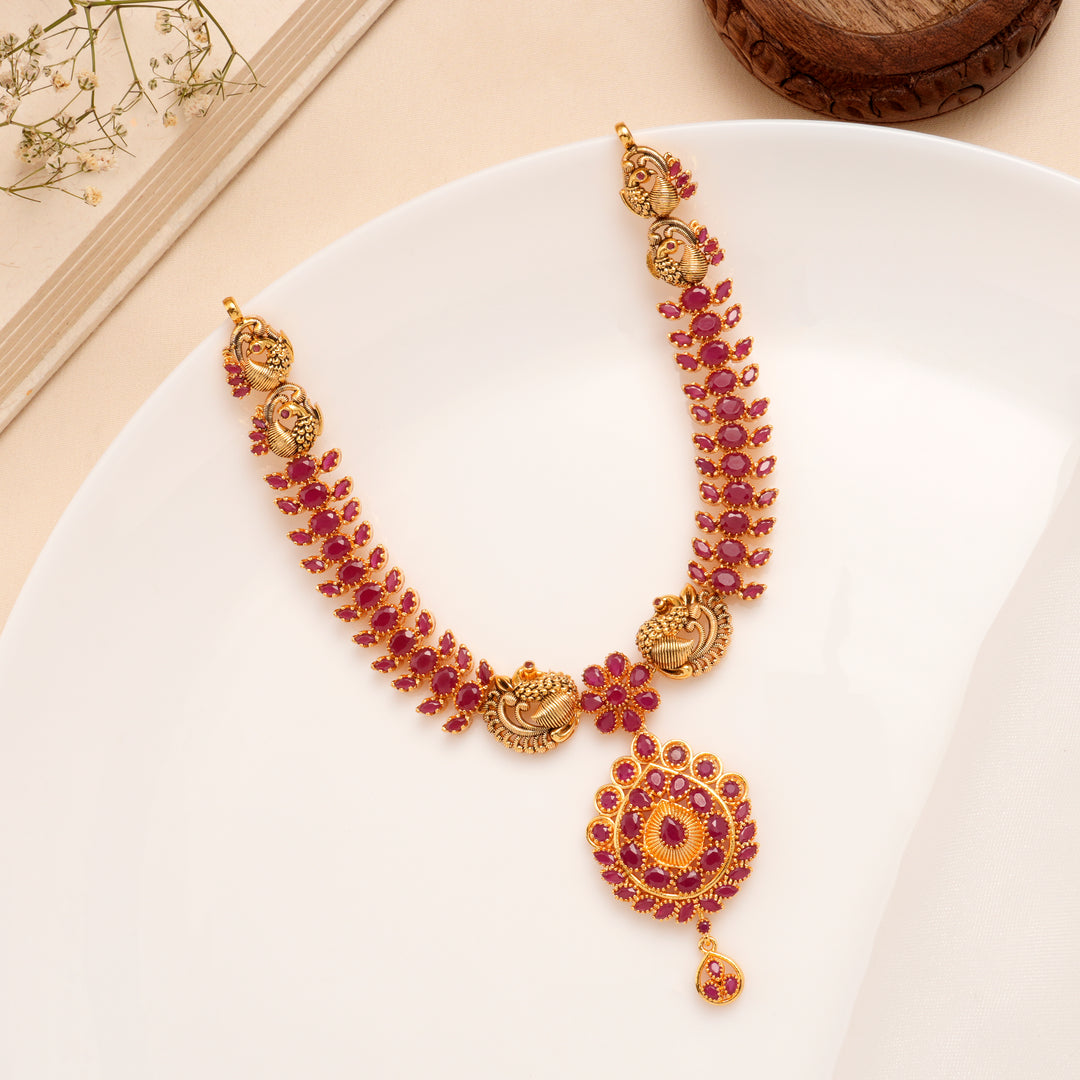 Antique Ruby Peacock Temple Necklace Set