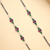 Ruby Emerald Cluster Trail Silver Anklet