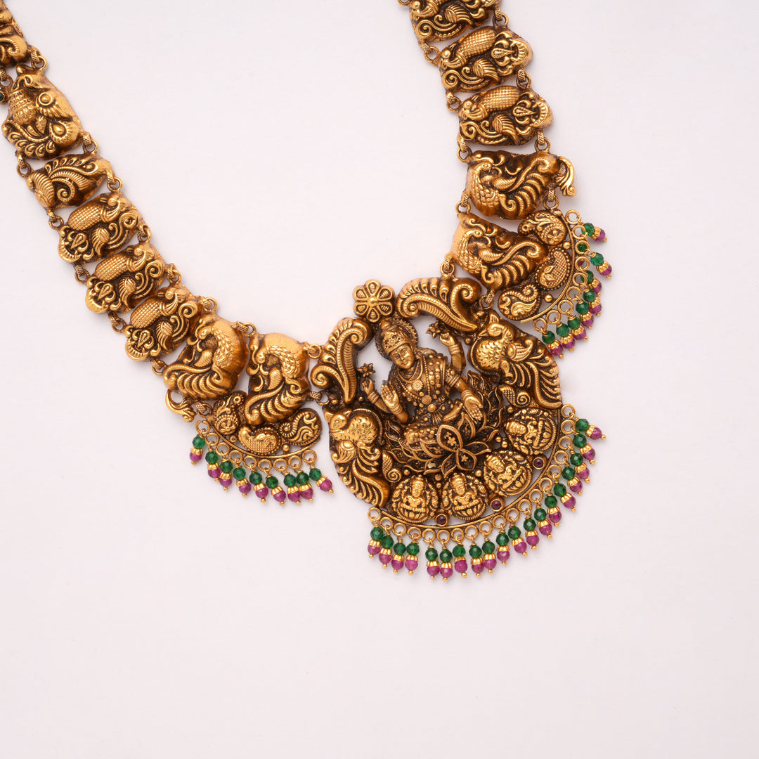 Antique Lakshmi With Color Beads Drops Golden Haram